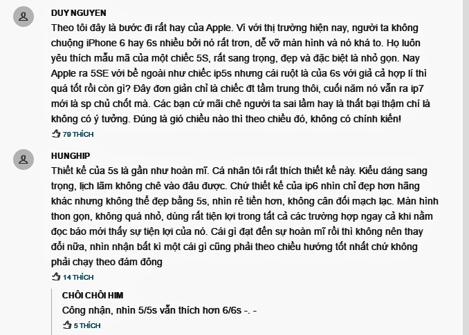 Người dùng Việt vẫn rất ưa chuộng thiết kế của iPhone 5s cũng như iPhone SE Người dùng Việt vẫn rất ưa chuộng thiết kế của iPhone 5s cũng như iPhone SE