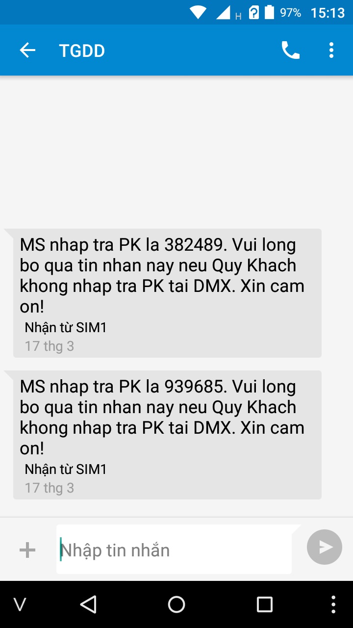 Mã xác nhận áp dụng cho quy trình đổi trả thiết bị