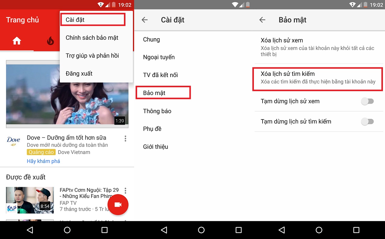 Xoá lịch sử tìm kiếm
