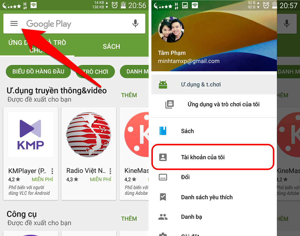 chọn Tài khoản của tôi