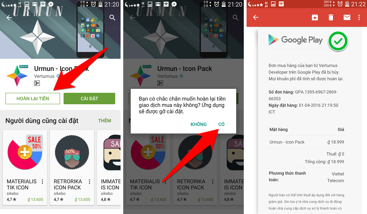 Hoàn lại tiền và xác nhận có