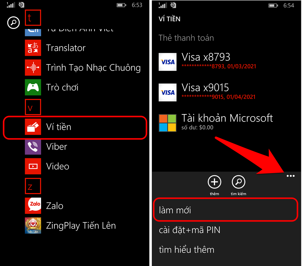 Ví Tiền, chọn dấu 