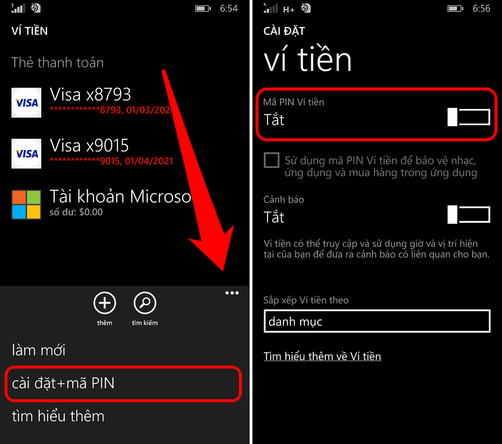 vào Ví Tiền, chọn dấu 