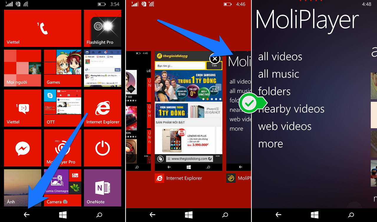 Thao tác đa nhiệm giữa các ứng dụng Thao tác đa nhiệm giữa các ứng dụng