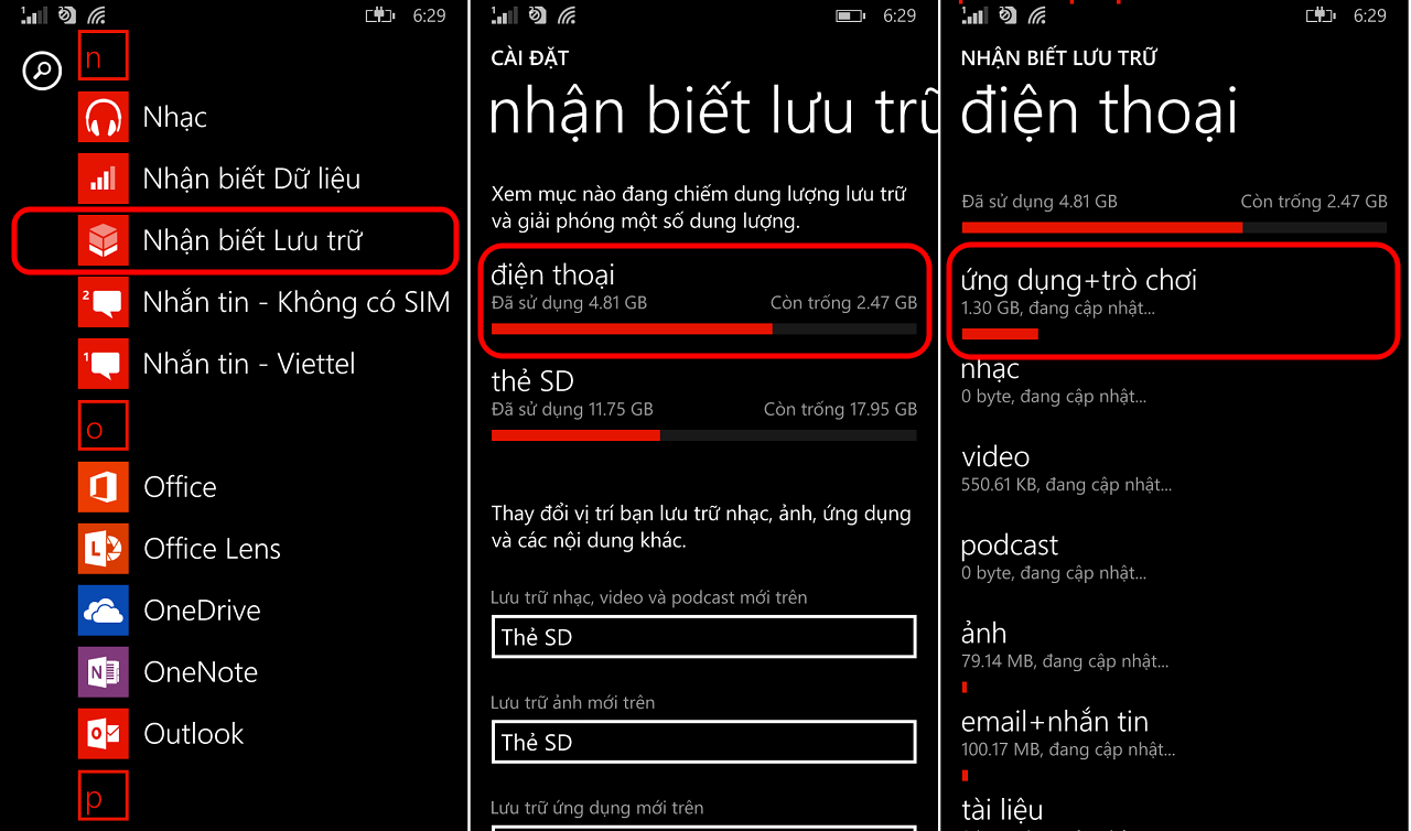 tìm đến mục Nhận biết lưu trữ, chọn mục Điện thoại, chạm vào Ứng dụng và trò chơi. tìm đến mục Nhận biết lưu trữ, chọn mục Điện thoại, chạm vào Ứng dụng và trò chơi.