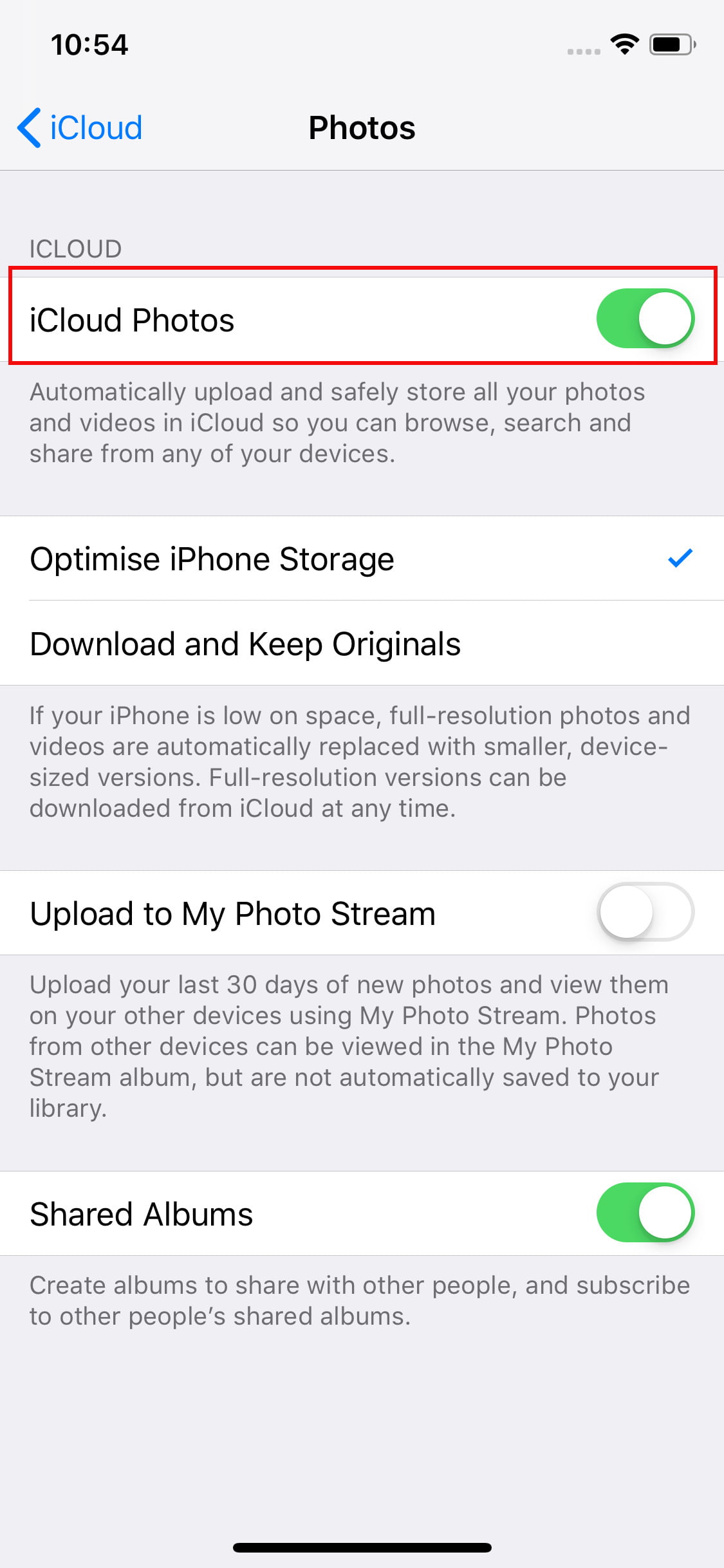 Bật iCloud Photos