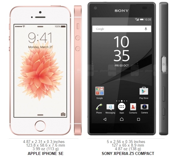 iPhone SE với Xperia Z5 Compact