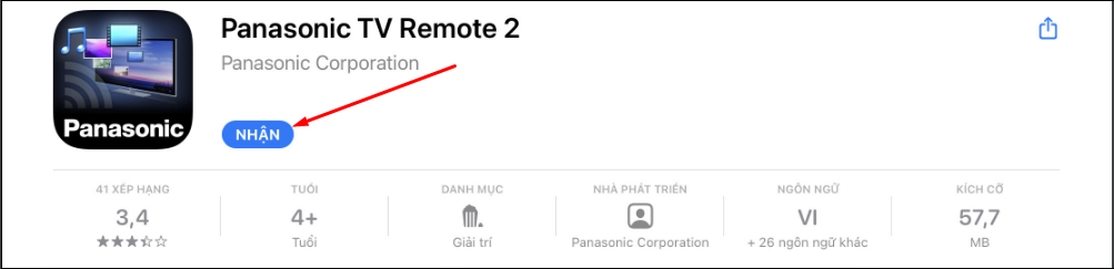 Vào App Store và tải ứng dụng Panasonic Remote 2.