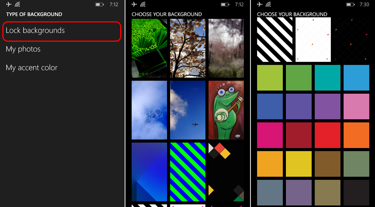 Lock backgrounds sẽ có tất cả các nền có sẵn của ứng dụng và màu sắc chủ đề theo máy để bạn tùy chọn. Lock backgrounds sẽ có tất cả các nền có sẵn của ứng dụng và màu sắc chủ đề theo máy để bạn tùy chọn.