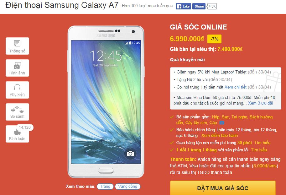 Galaxy A7 giảm giá