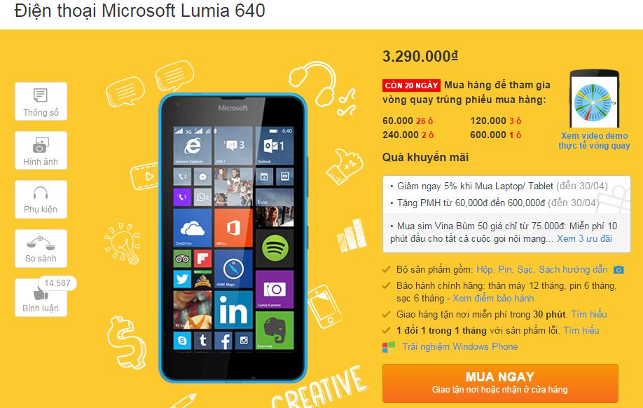 Lumia 640 giảm giá
