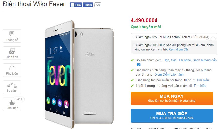 Wiko Fever giảm giá Wiko Fever giảm giá
