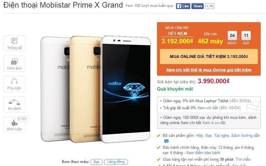 Smartphone thương hiệu Việt với RAM 3 GB, khung vỏ nhôm giảm giá sâu