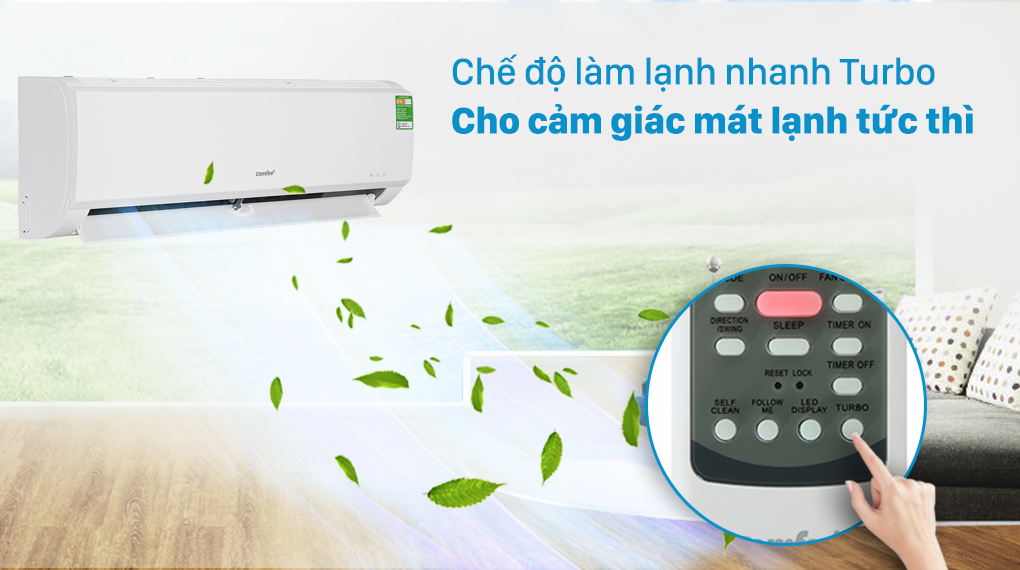 Mang đến luồng không khí mát lạnh chỉ trong vài phút với chế độ làm lạnh nhanh tức thì Turbo