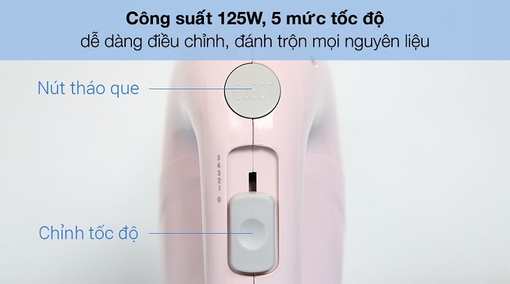 Máy đánh trứng cầm tay Bear DDQ-A01G1 sở hữu 5 mức tốc độ giúp dễ dàng điều chỉnh theo lượng nguyên liệu