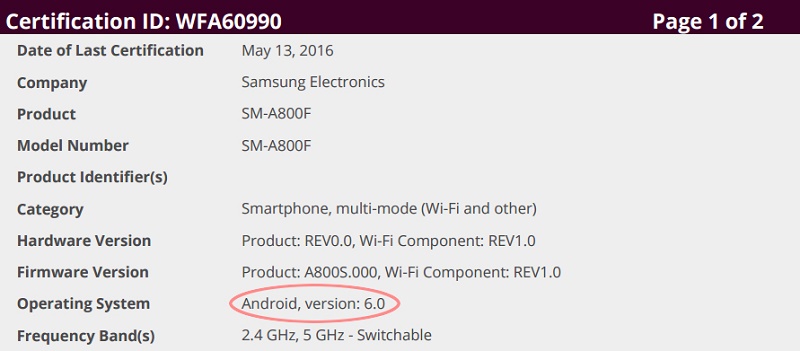 Galaxy A8 cũng sẵn sàng lên đời Android 6.0
