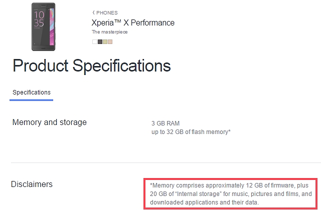 Xperia X, X Performance bộ nhớ trong 32 GB nhưng chỉ trống 20 GB