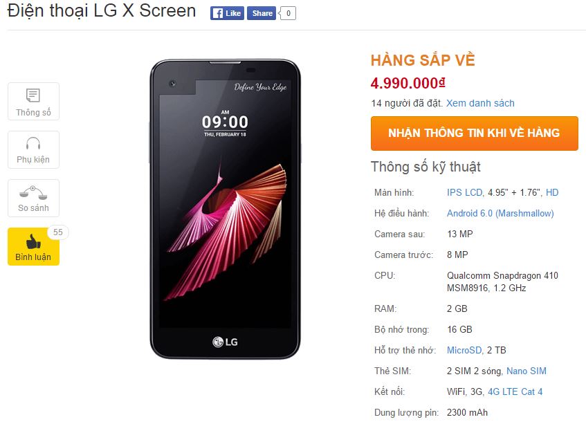 Giá bán 4.99 triệu đồng