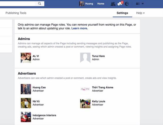 Fanpage lạ đã đưa một loạt tài khoản Việt trong đó có tài khoản của chị Hương trở thành tài khoản quảng cáo (Advertiser) trong trang của họ