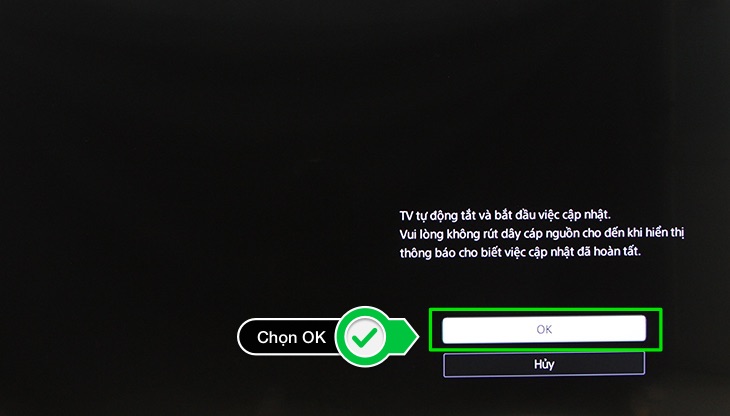 Chọn OK để tivi bắt đầu cập nhật