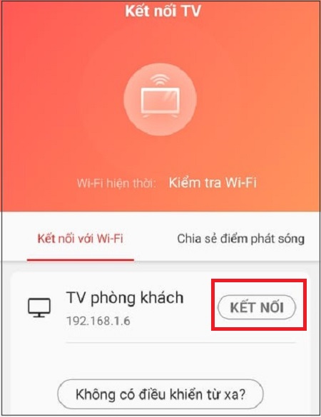 mở ứng dụng T-Cast trên điện thoại để quét các thiết bị khả thi kết nối, rồi bạn nhấp chọn tivi TCL mà bạn muốn kết nối