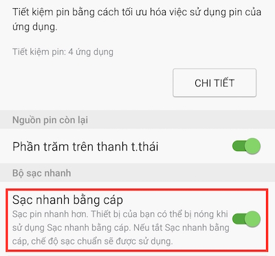  Tùy chọn sạc nhanh hay sạc thường