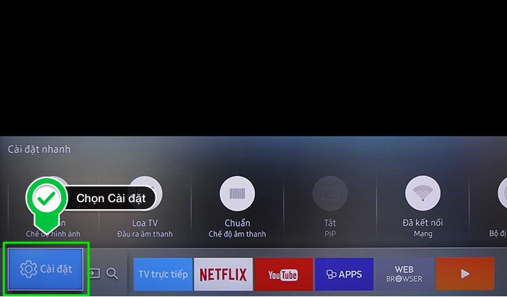Cách bật chế độ tiết kiệm điện cho Smart tivi Samsung 2016 > Chọn Cài đặt