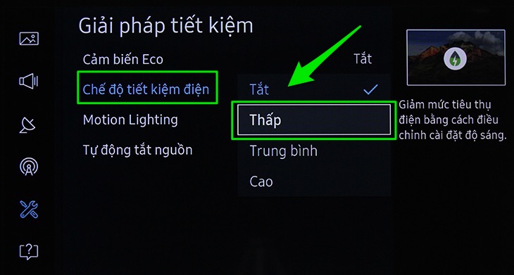 Cách bật chế độ tiết kiệm điện cho Smart tivi Samsung 2016 > Chế độ tiết kiệm điện