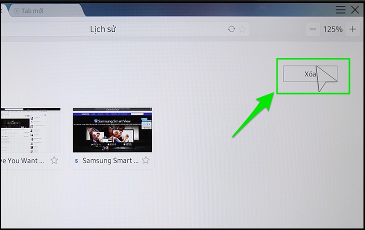 Cách xóa lịch sử duyệt web trên Smart tivi Samsung 2016 > Chọn xoá