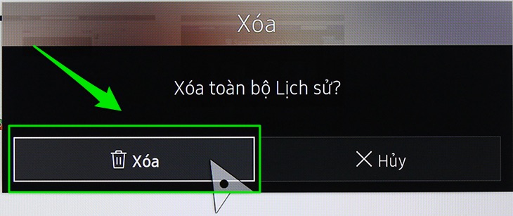 Cách xóa lịch sử duyệt web trên Smart tivi Samsung 2016 > Chọn xoá