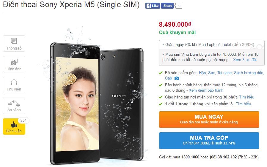 Sony Xperia M5 bản 1 SIM