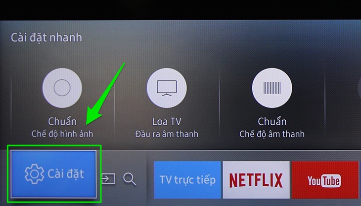 Cách dò kênh trên Smart tivi Samsung 2016 > Chọn Cài đặt