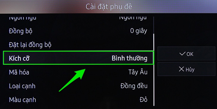 Cách xem phim, nghe nhạc, xem ảnh trong USB bằng Smart tivi Samsung 2016 > Chỉnh kích cỡ phụ đề