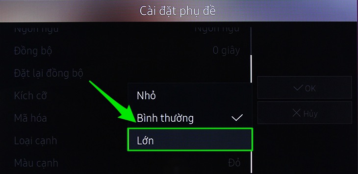 Cách xem phim, nghe nhạc, xem ảnh trong USB bằng Smart tivi Samsung 2016 > Chỉnh kích cỡ phụ đề