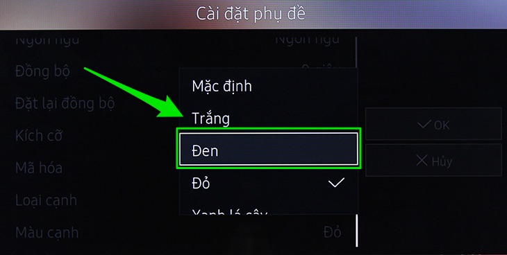 Cách xem phim, nghe nhạc, xem ảnh trong USB bằng Smart tivi Samsung 2016 > Chỉnh màu phụ đề