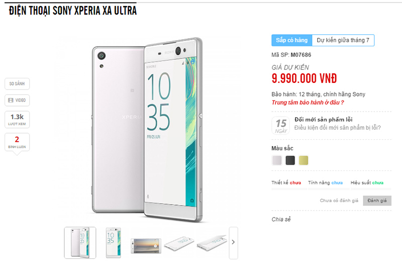 Xperia XA Ultra có giá bán tại Việt Nam, chưa tới 10 triệu đồng