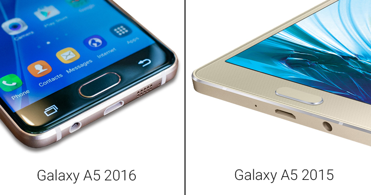 Bạn hãy nhìn sự khác biện rõ ràng giữa 2 màn hình của Galaxy A5 2015 và Galaxy A5 2016 dưới đây