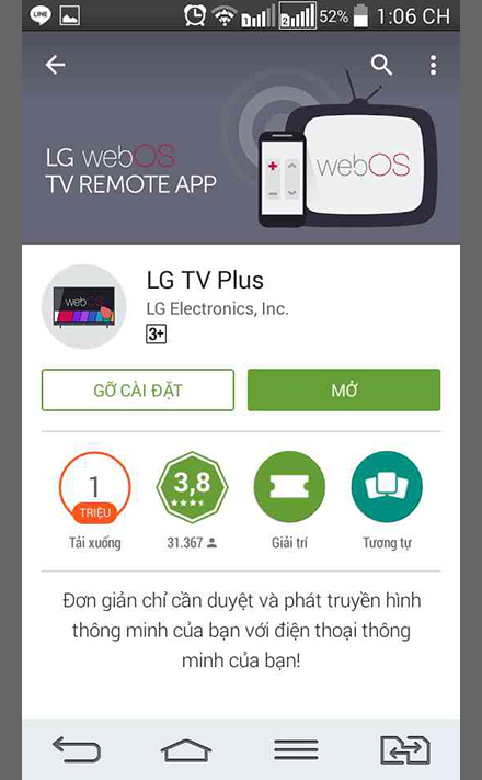 Cách điều khiển Smart tivi LG 2016 bằng điện thoại > Tải ứng dụng LG TV Plus