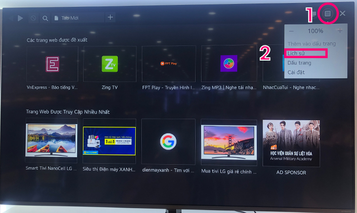 Các xóa lịch sử trình duyệt web trên tivi LG Các xóa lịch sử trình duyệt web trên tivi LG