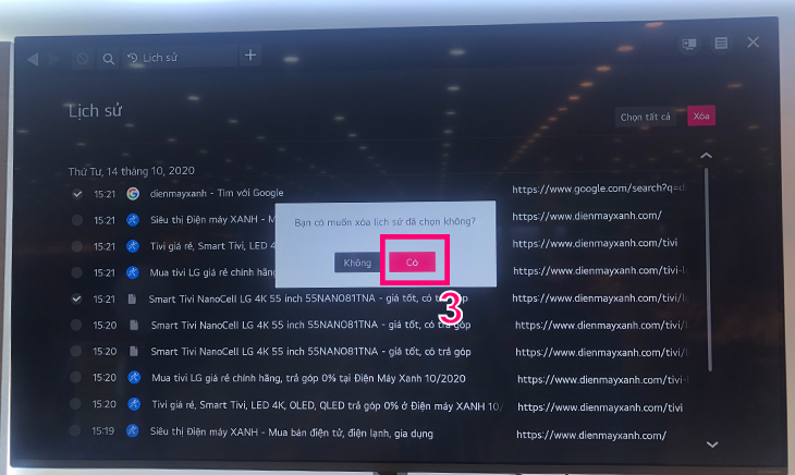 Các xóa lịch sử trình duyệt web trên tivi LG Các xóa lịch sử trình duyệt web trên tivi LG