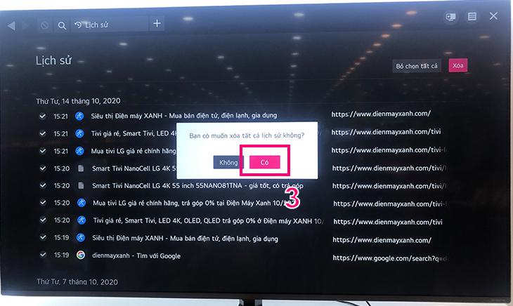 Các xóa lịch sử trình duyệt web trên tivi LG Các xóa lịch sử trình duyệt web trên tivi LG