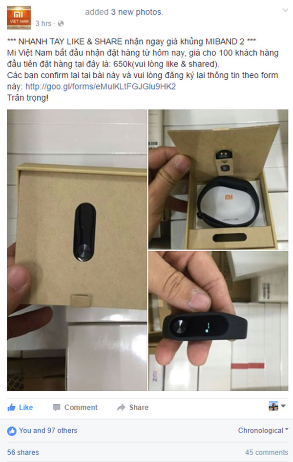 Xiaomi Mi Band 2 có giá 650.000 đồng tại Việt Nam?