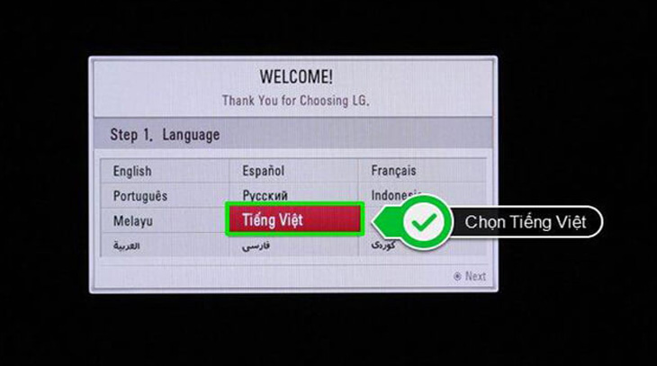 Bước 4: Sau khi khởi động lại, màn hình lập tức hiển thị chọn ngôn ngữ, chọn tiếng Việt > Nhấn chọn OK