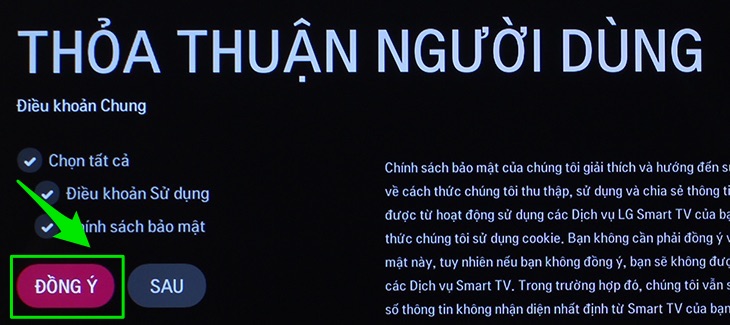 Chọn đồng ý các thỏa thuận người dùng