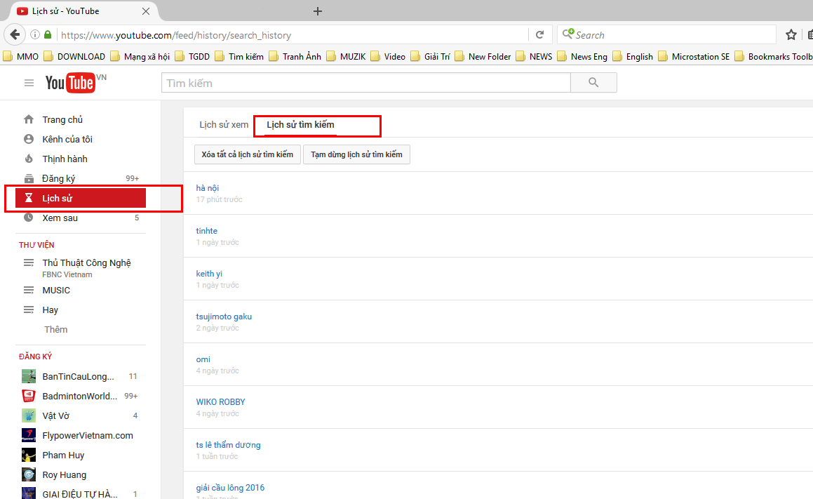 Cách xóa lịch sử tìm kiếm Youtube