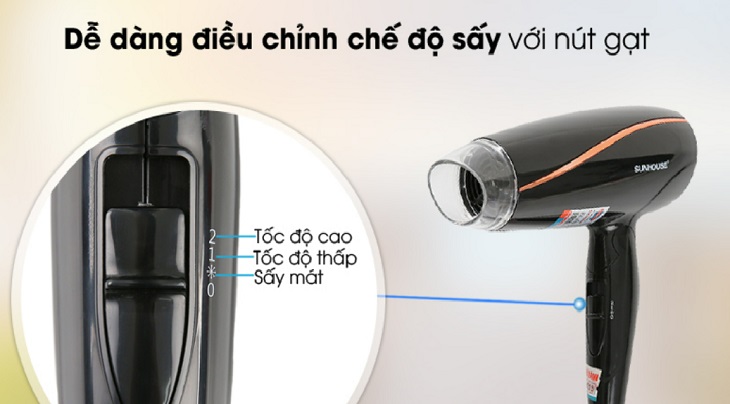 Máy sấy tóc sử dụng công tắc khóa điện xoay vòng dễ thao tác hơn so với công tắc nút gạt vốn được sử dụng phổ biến