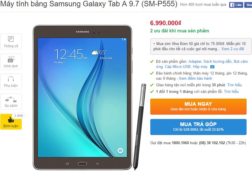 Galaxy Tab A 9.7 với khung kim loại, bút S Pen giảm giá mạnh Galaxy Tab A 9.7 với khung kim loại, bút S Pen giảm giá mạnh