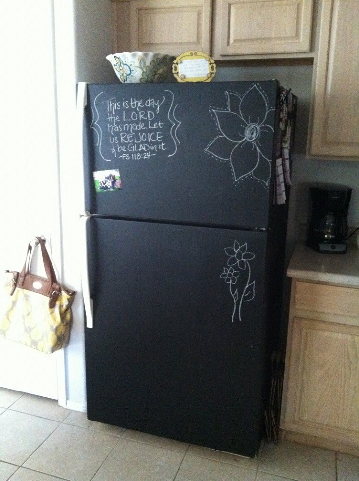You can decorate the refrigerator with blackboard paint