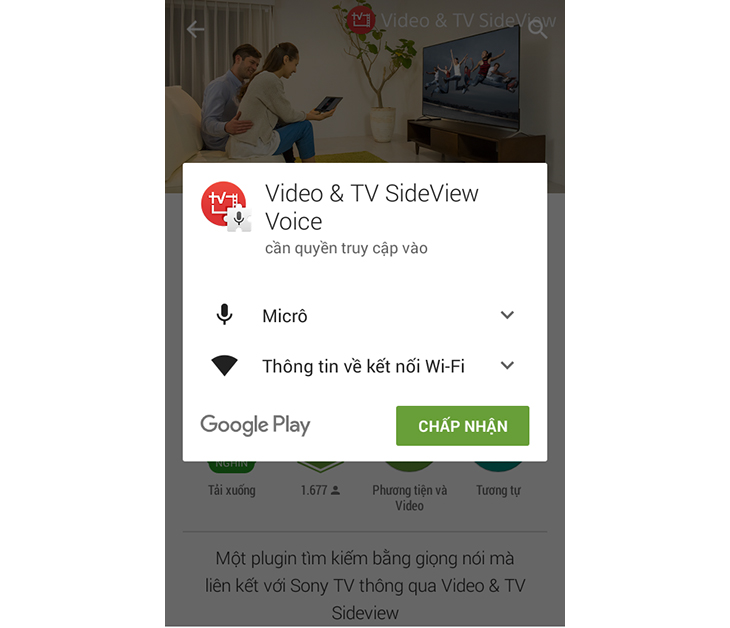 Cách tìm kiếm bằng giọng nói trên Android tivi Sony > Cài đặt ứng dụng Video & TV SideView Voice