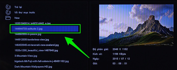 Chọn hình để phát trên tivi